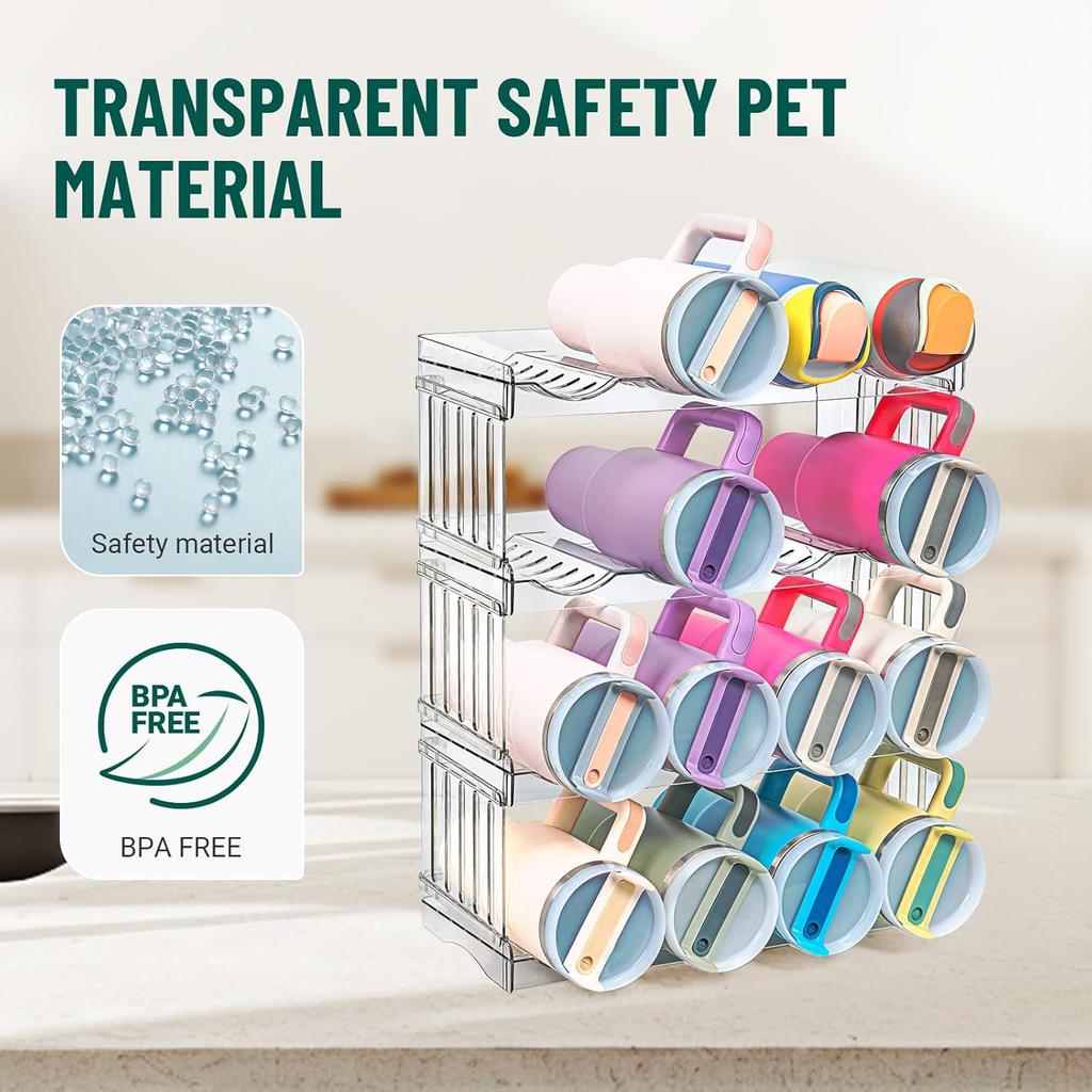 Water Bottle Organizer for Full Stanley 40 oz Tumbler with Handle, Cabinet Kitchen Pantry Organizers and Storage for Owala Stanley Cup Accessories