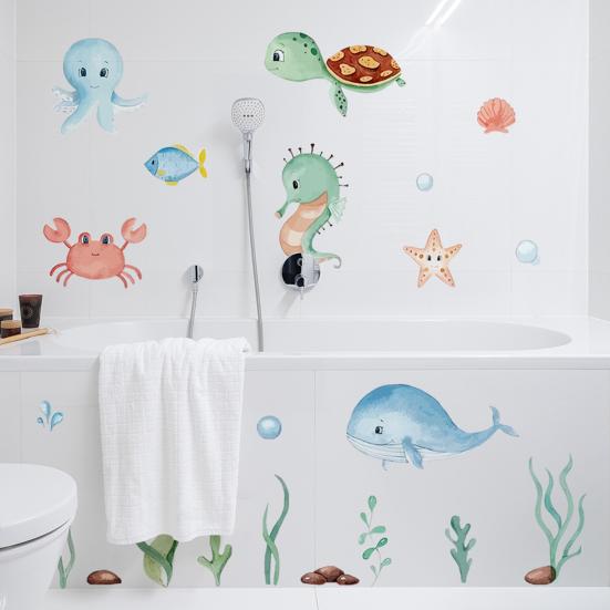 2 Sheets Non Slip Bathtub Stickers Cute Ocean Creature Sticker Self Adhesive Bath Tub