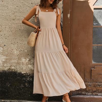 New Summer Women's Backless Solid Color Suspender Style Dress