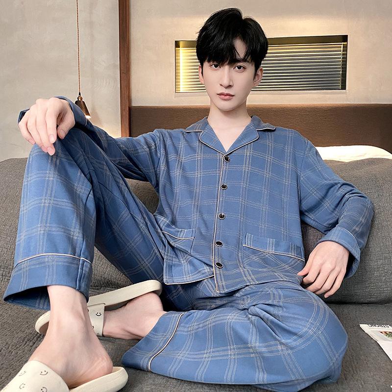 Set de pijama cu mânecă lungă pentru bărbați, de primăvară/toamnă: Cardigan & Pantaloni, Mărimi Mari Largi, Haine Casual pentru Acasă sau Exterior