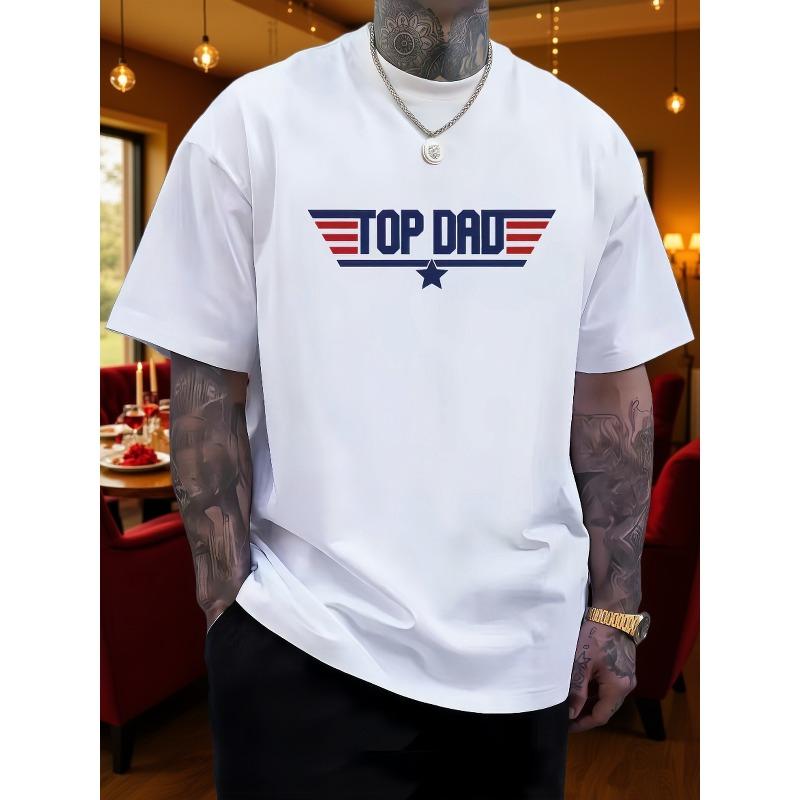 

European sizes Men S Graphic T-Shirt - Red & Lettering with Top Dad Print - Heavy-Duty Casual Round Neck Short Sleeve Tee - Comfortable Fabric 4XL білий