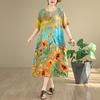 Kurzarm-Übergröße, Vintage-Kleid mit Blumenmuster, neu in Kleidern für Damen, lässig, locker, langes Sommerkleid