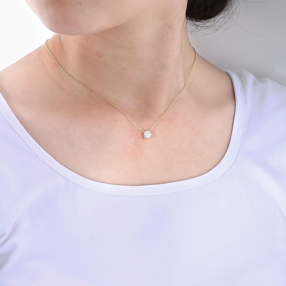 Collar colgante de circón redondo europeo y americano diseño femenino cadena de clavícula de nicho collar chapado en oro de 14 quilates de cobre