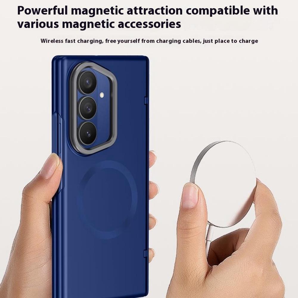 For Samsung Galaxy Z Fold7 5G Magnetic Case Hard PC Phone Cover with HD Tempered Glass Film,Lens Kickstand