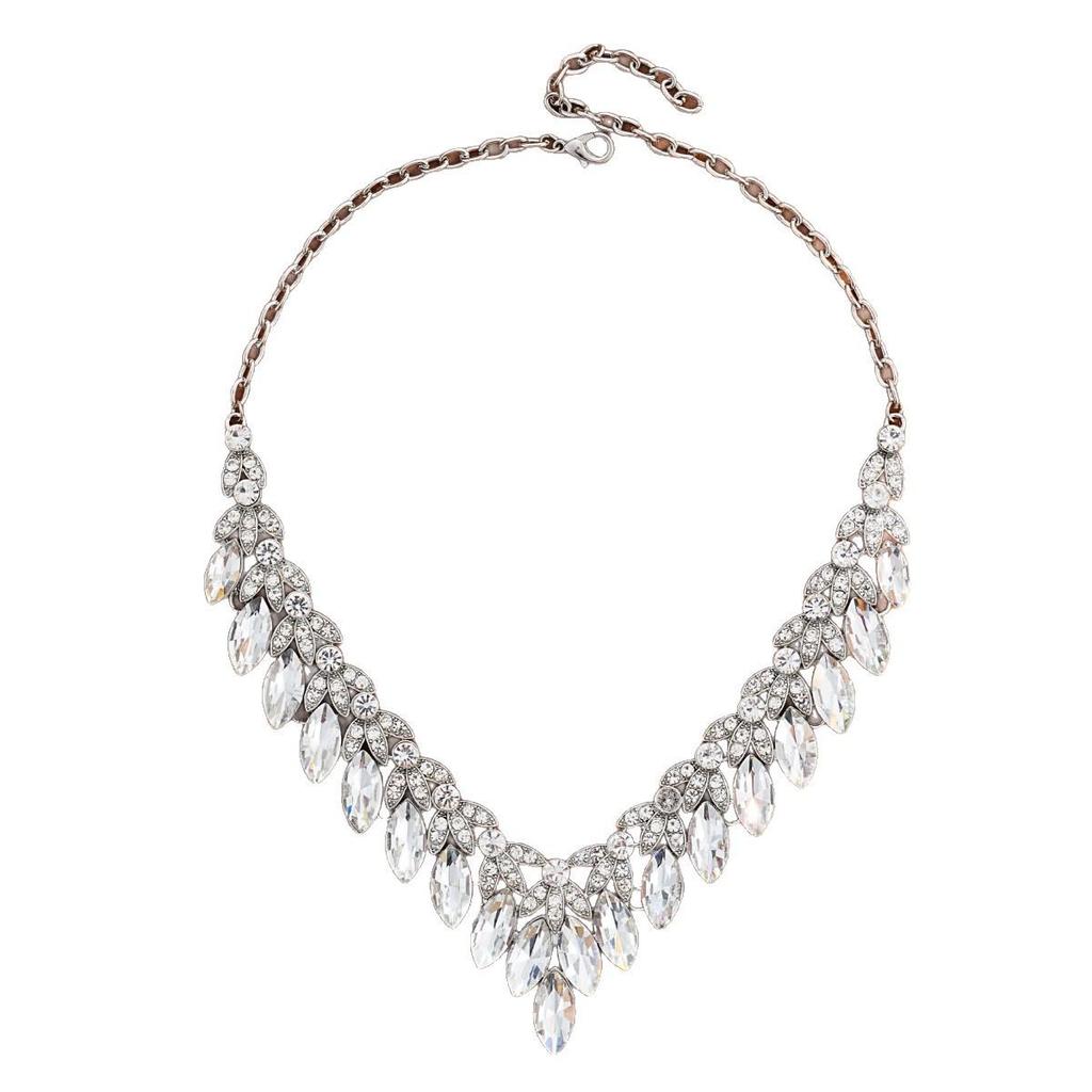 European & American Fashion Crystal Necklace and Earring Set: Bridal Wedding Jewelry Accessories