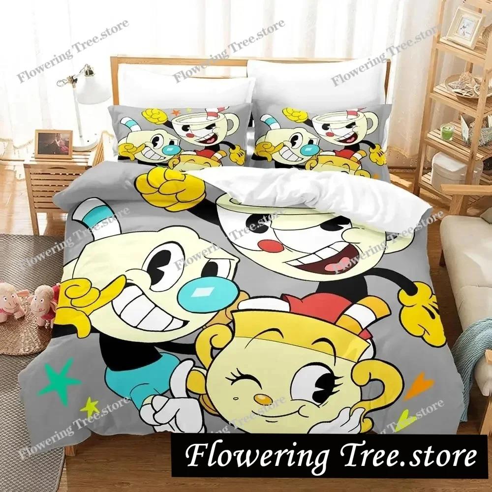 Cartoon Mugman Cuphead Bedding Set Duvet Cover Bed Set Quilt Cover Pillowcase Comforter king Queen Size Boys Adult Bedding Set