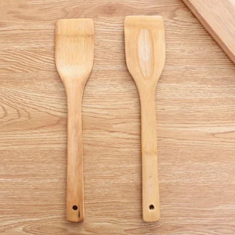 Natürliche Gesundheit Bambus Holz Küche Schlitzspatel Löffel Rührhalter Kochutensilien Abendessen Essen Wok Schaufeln Pfannenwender
