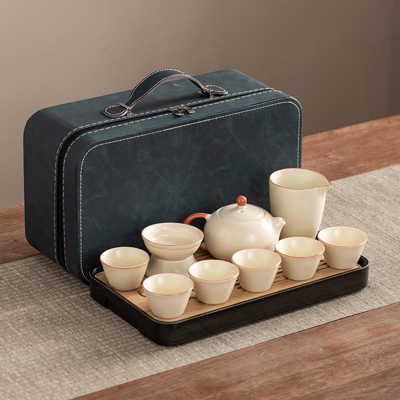 Xishi Teapot Huang Ru Kiln Travel Kung Fu Tea Set Household Portable Teacup Teapot Light Luxury Business Gifts