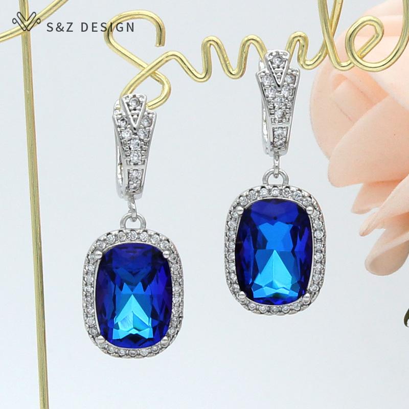 Fashion Elegant Rectangle Crystal Drop Earrings For Women Wedding Rose Gold Color Cubic Zirconia Eardrop Jewelry