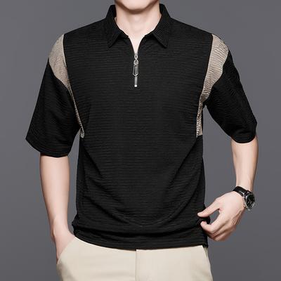 T-Shirt Men'S Lapel Short-Sleeved Polo Shirt Casual Zipper Medium And Green Loose Top