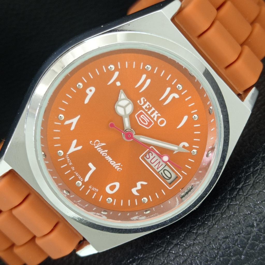 

AUTOMATIC VINTAGE REFURBISHED SEIKO 5 6309A JAPAN MENS ORANGE WATCH a442588-1