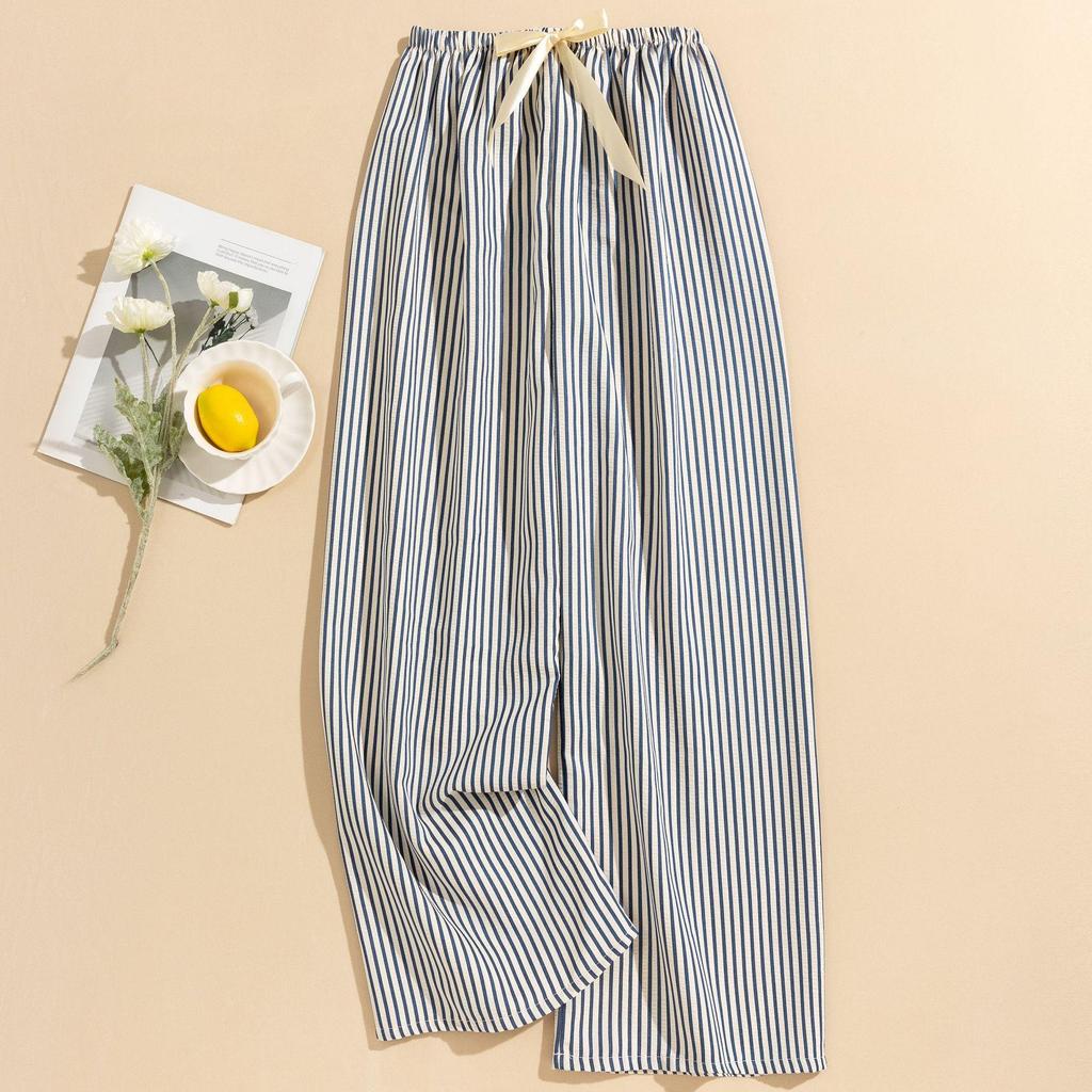 Women's Striped Pajama Pants - Summer Bubble Stripe, Slim, High Waist, Plus Size, Loose, Long Pants for Indoor/Outdoor Wear.