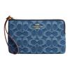 Coach Hoekritssluiting Polsband 20 Gouden Hardware Logo Denim Clutch Grote Dames Indigo