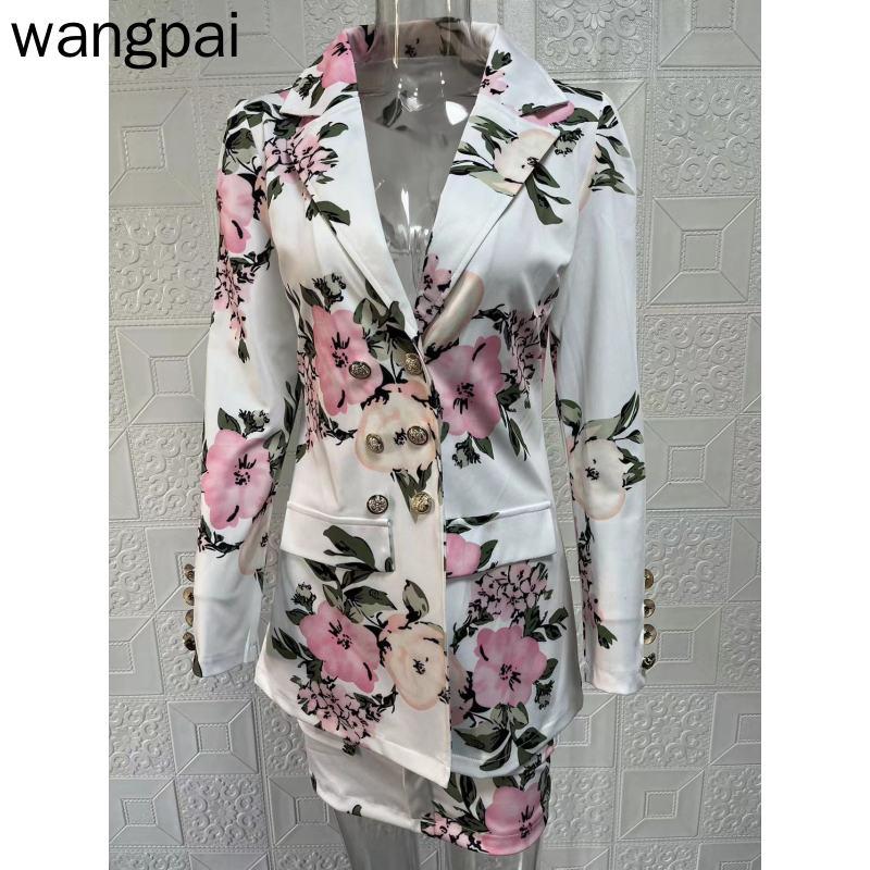 Zweiteiliges Set für Damen, Herbst und Winter, lässig, langärmelig, Anzugjacke, bedruckter Rock