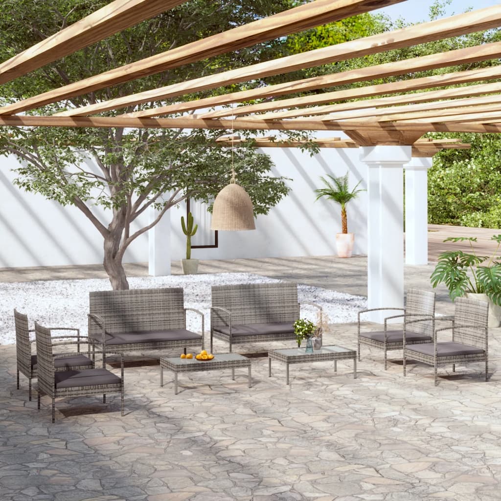 8 piece garden lounge set with cushions poly rattan gray