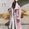 Pink Fur Integrated Coat for Women's Autumn and Winter New Long Thickened Wool Cotton Clothes