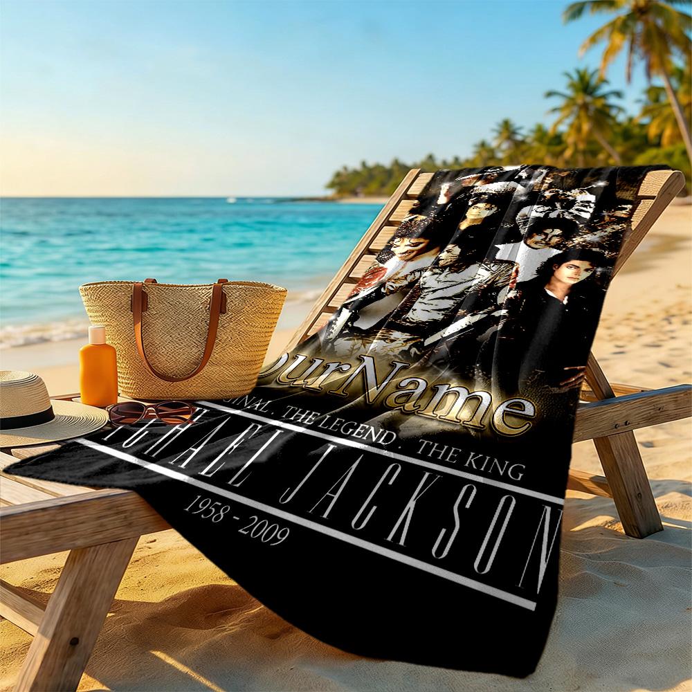 Michael Jackson Customized Name Beach Towel Super Soft & Absorbent Ideal for Travel Outdoor Swim Pool Yoga Surf Camping Hiking Gym Gift Holiday