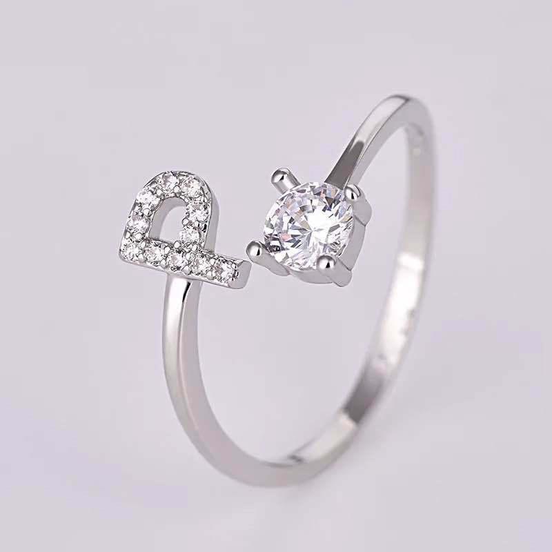 Shining 26 Letters Adjustable Rings Initial A-Z Alphabet Opening Ring For Women Charm Jewelry Gift