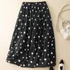 Women's 2025 Black Polka Dot Padded Cotton-Linen A-line Skirt for Autumn/Winter