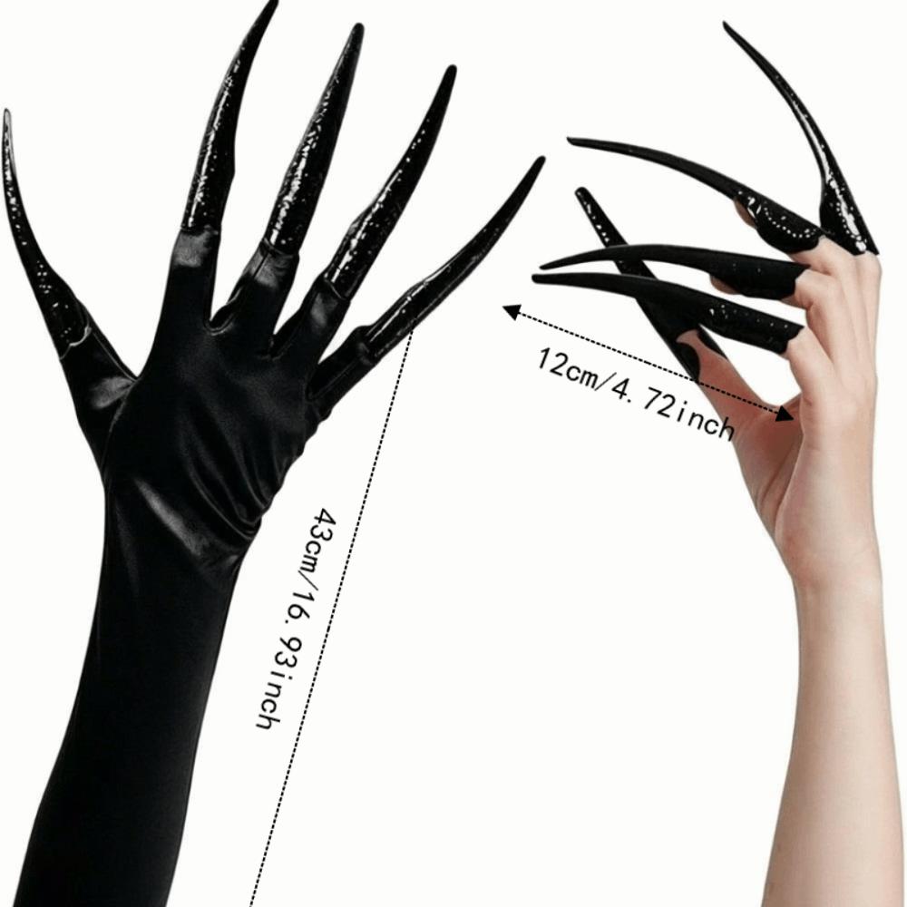 Gothic Long Nails Gloves Polyester Black Stretch Halloween Witch Gloves Elastic Black Detachable Claw Nails Gloves Roleplay