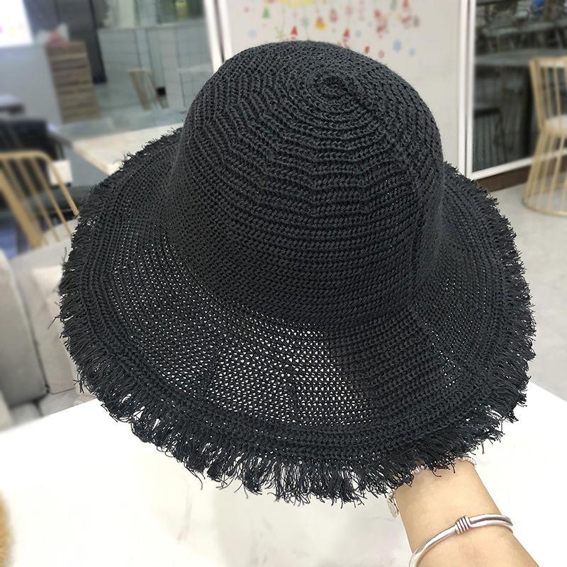 Chapeau de pêcheur d'été pour femmes, tricoté à pompons, voyage, protection solaire, polyvalent, plage, chapeau cloche noir, chapeau d'été