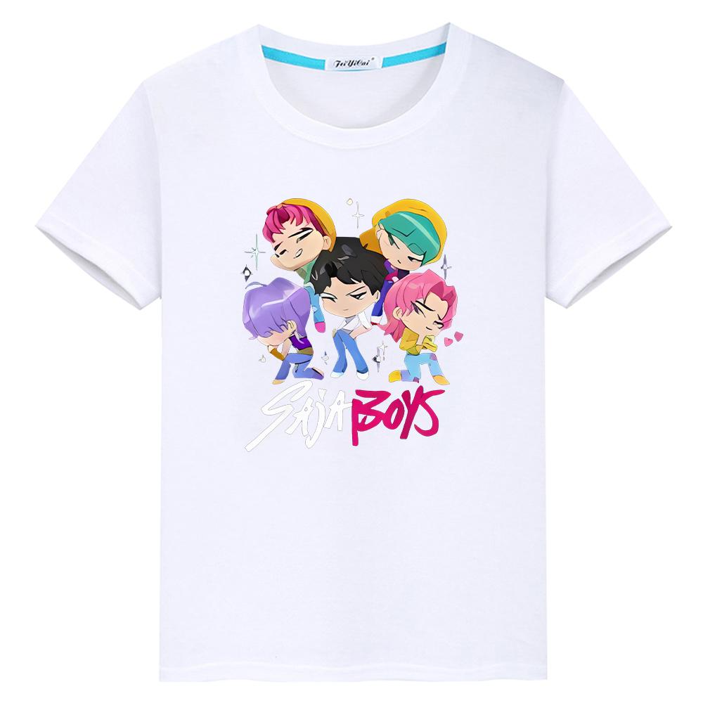 Kpop Dämonenjäger Print 100% Baumwolle Anime Kurzarm T-Shirt für Kinder Jungen 10 Jahre Niedliche Oberteile Saja Jungen Kawaii T-Shirts y2k Mädchen Kleidung
