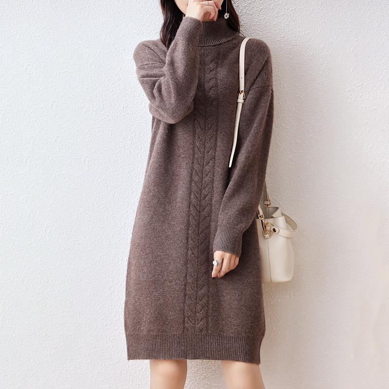 

Женское толстое платье-свитер с длинным рукавом и высоким воротником - Осень/Зима M (95-105 jin)