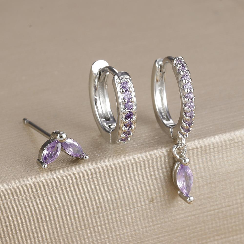 Sada 3 ks Trendy Zlatá Barva Čtvercový Zirkon Visací Náušnice Nerezová Ocel Kroucený Kruh Visací Náušnice Piercing do Chrupavky Šperky