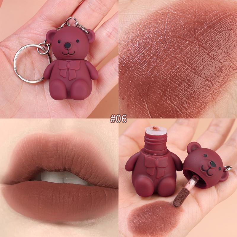 Cute Bear Matte Lipstick Keychain Lipstick Waterproof Lasting Lip Glaze Portable Lip Gloss