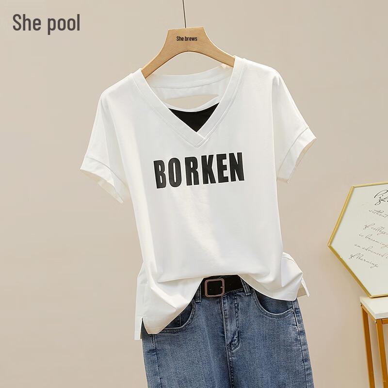 Women s Color Block Ripped Loose Fit T-Shirt XL