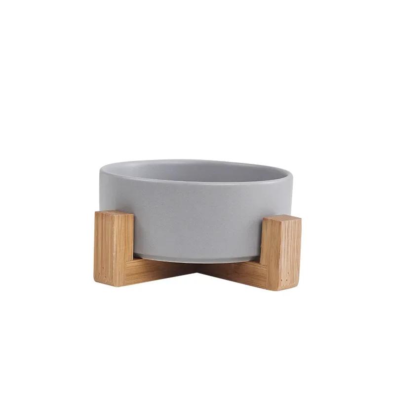 Cat bowl cerami double bowl water bowl integrated wooden rack protects cervical spine high-legged dog bowl dog bowl