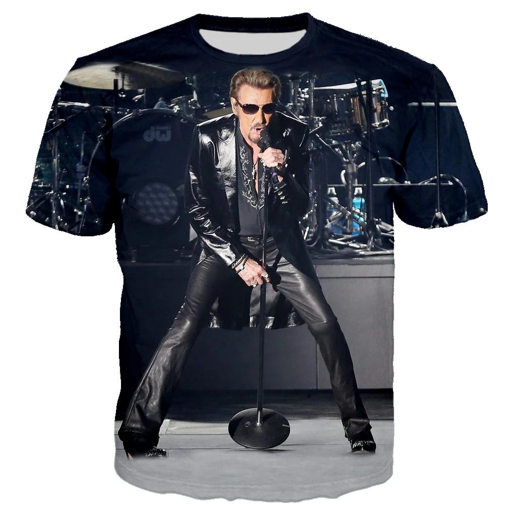 Most Popular Pop Singer Johnny Hallyday 3D Printed T-shirt Men Women Rock Casual Streetwear Clothes Hip Hop Harajuku Tops
