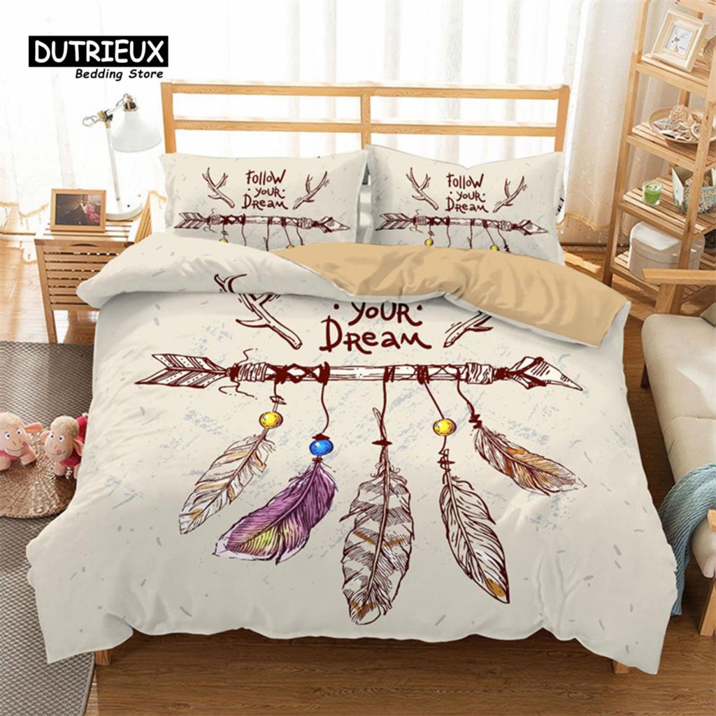 

Soft Dreamcatcher Bedding Set Bohemian Mandala Sun Moon And Feather 3D Print Duvet Cover Microfiber Bedroom Decor Home Textile (135x200cm)