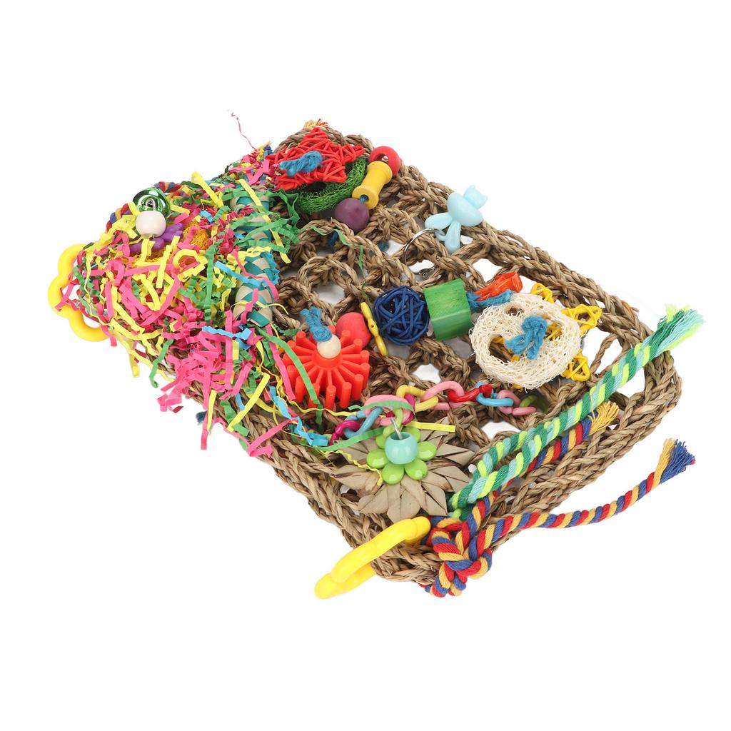 Parrot Climbing Net Natural Bite Resistant Colorful Seagrass Woven Climbing Hammock Bird Foraging