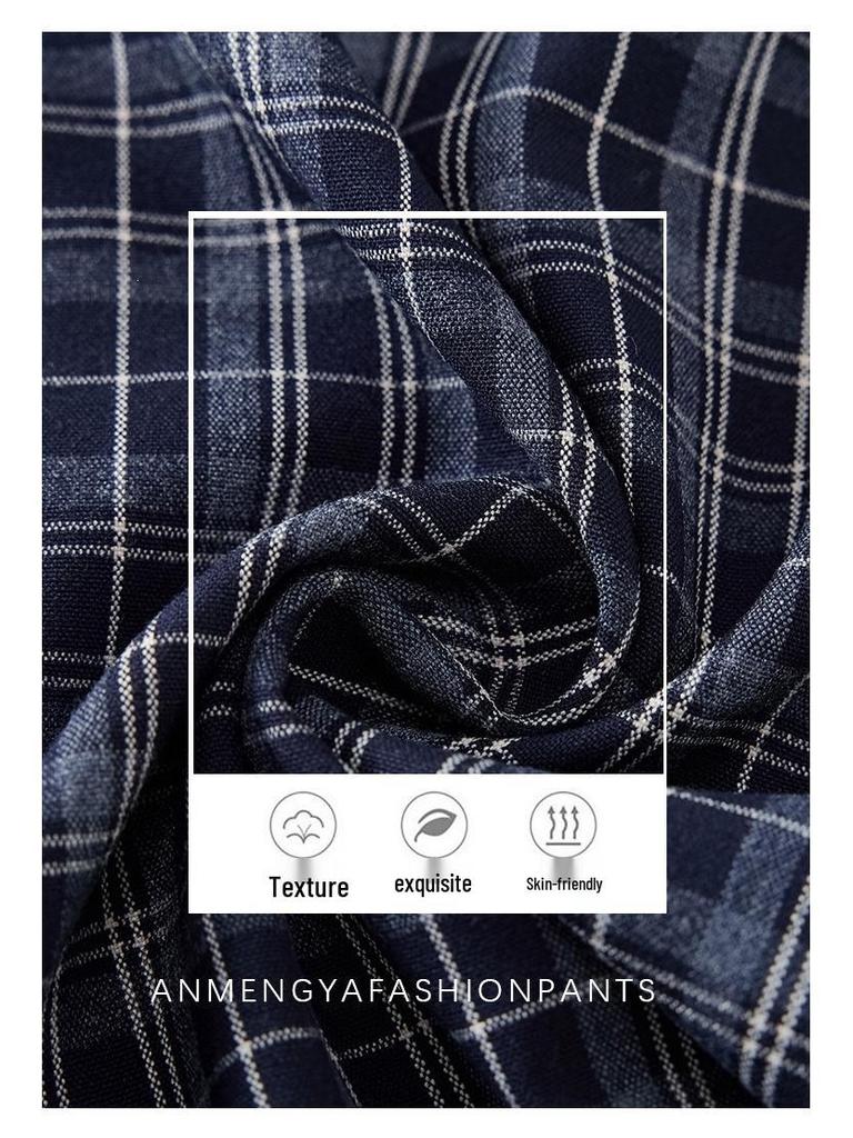 Plaid Strappy High-Waisted Wide-Leg Pants - Women's Korean Style Casual Long Pants