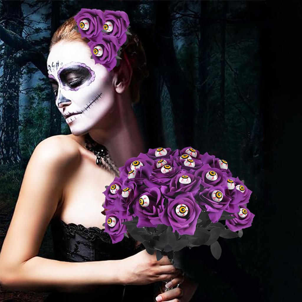 Halloween Devil Eye Black Rose Stake, Spooky Eyeball Ground Pick for Party Yard Decor, Festival Outdoor Decoration