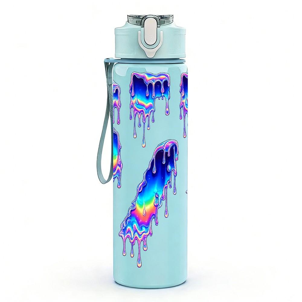 1PC Rainbow Glitch Number Six Seven 750ml Color Plastic Sports Water Bottle Leakproof Flip Straw Lid Suitable for Sports Office Home Use