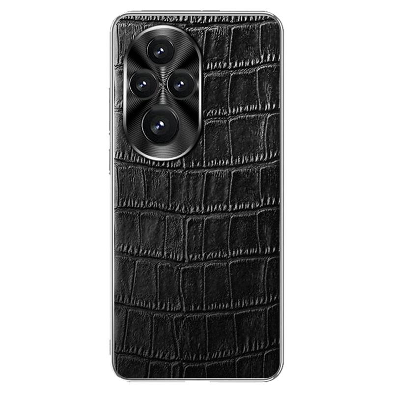 

Чехол для Honor 200 Pro 5G с крокодиловой текстурой, натуральная коровья кожа + чехол для телефона из ТПУ Black