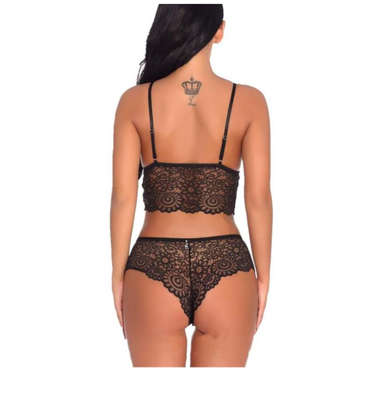 Conjunto de Sujetador de Encaje con Escote en V Profundo de Verano y Braguita - Lencería Sexy Bralette Ropa Interior para Mujer
