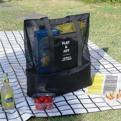 Bolsa transparente de malla de alta capacidad para mujer, bolsas de playa grandes para Picnic con preservación del calor de doble capa