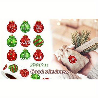 1/2/3rolls Christmas Ornament Sticker Xmas Ball Paper Decals 10 Designs Winter Self-Adhesive Decoration Stickers for Envelopes
