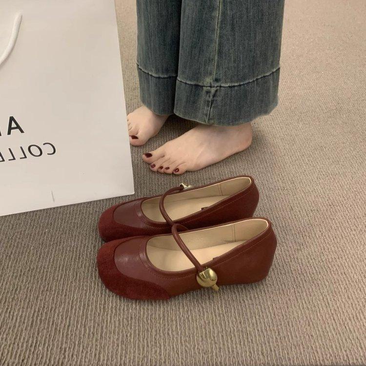 With Skirt Retro Splicing Mary Jane Shoes for Women's Spring and Autumn New Models, One Word with Shallow Mouth Inner Height Increase Single Shoes
