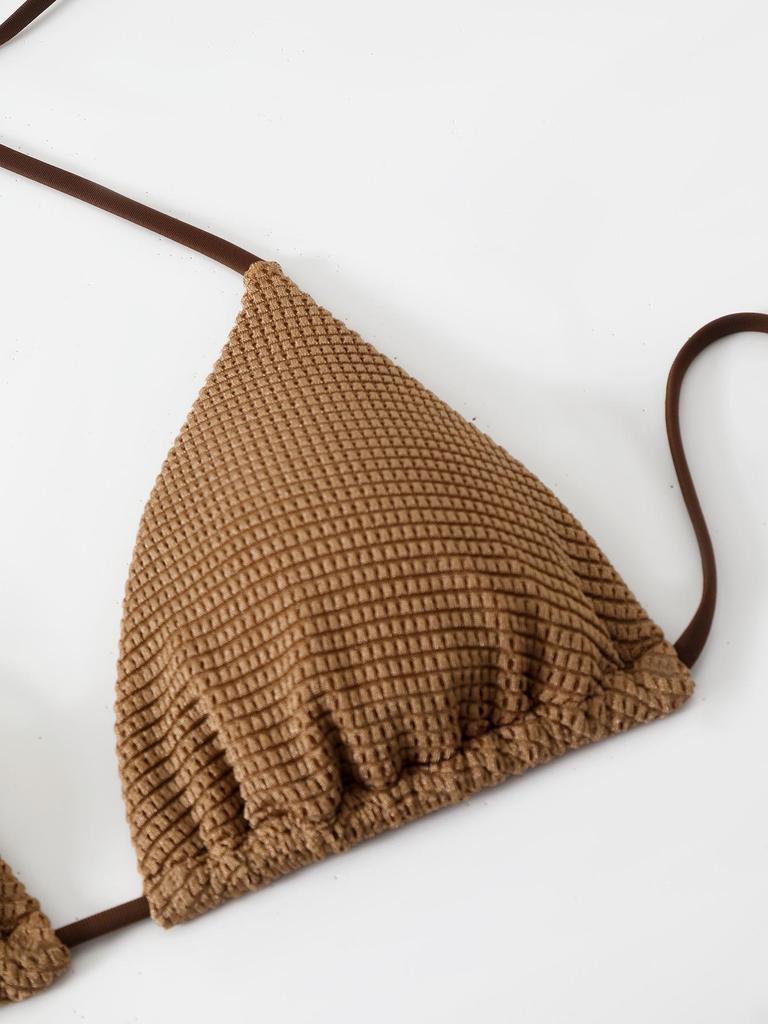 2026 Evropský a Americký Sexy Třídílný Bikini Plavky s Zavazováním za Krk Jednobarevné pro Ženy