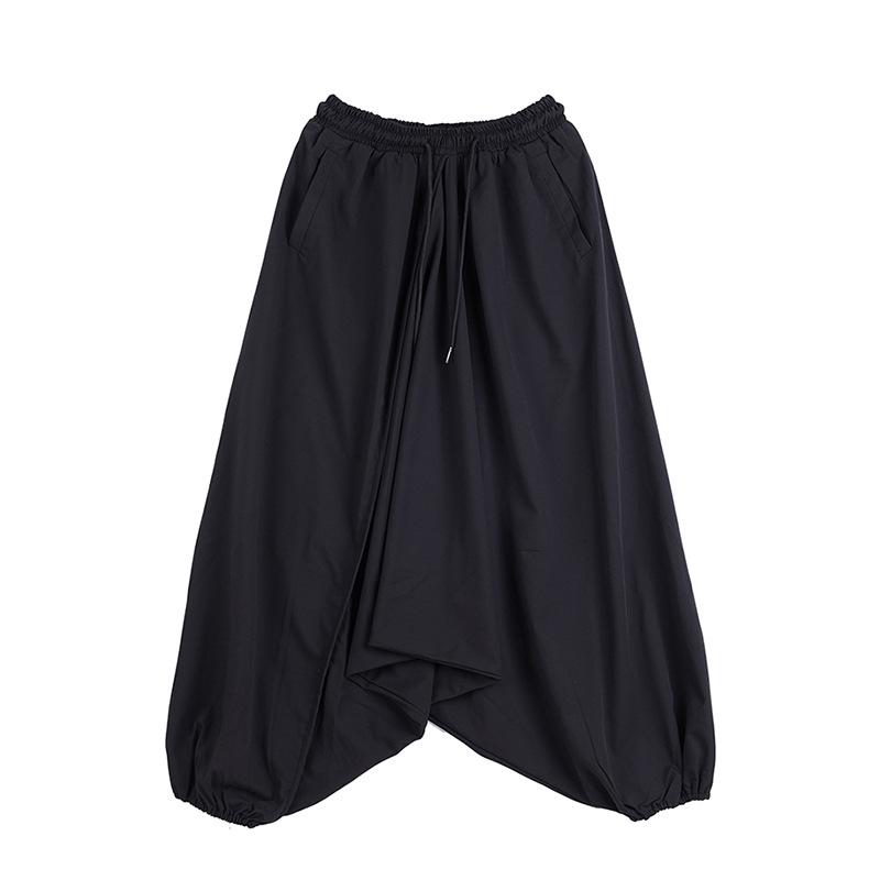 Japanese Loose-Fit Dark Joggers: Tapered Drop Crotch Casual High Street Cropped Pants