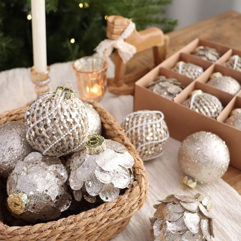 9PCS Foam Christmas Ball Ornaments Glitter Xmas Spheres Pendant Set  Festival Decor