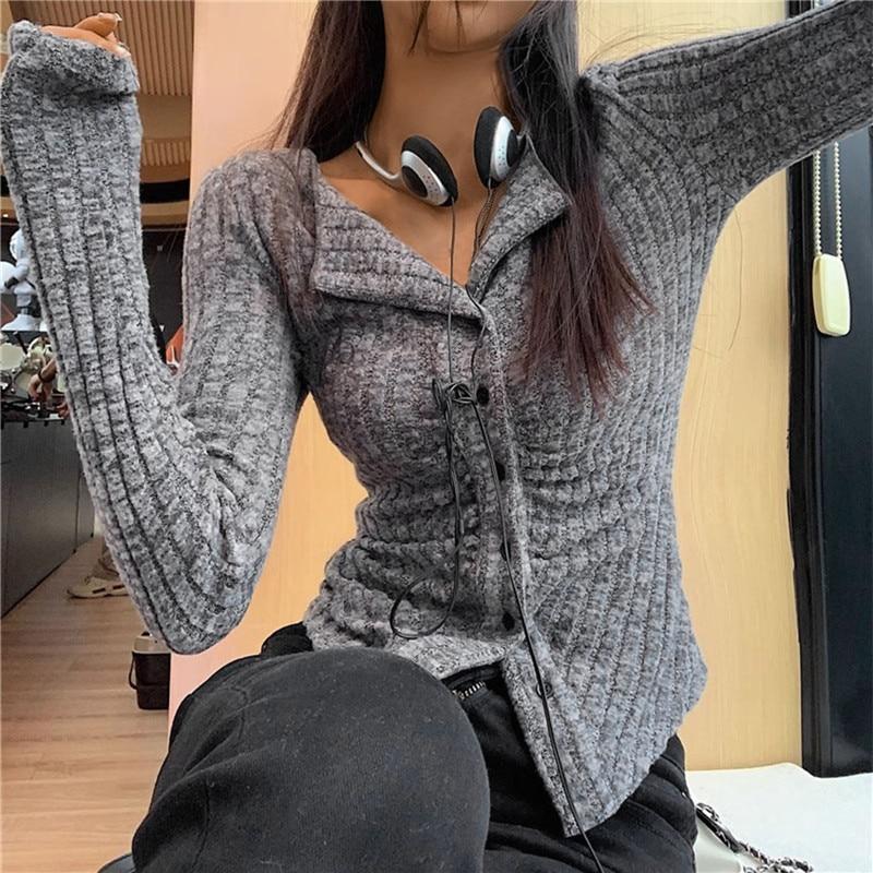 Knitted Cardigan Women Collar Sweater Coat Vintage Long Sleeve Single Breasted Top Autumn Fashion Girls Knitwear Jumper