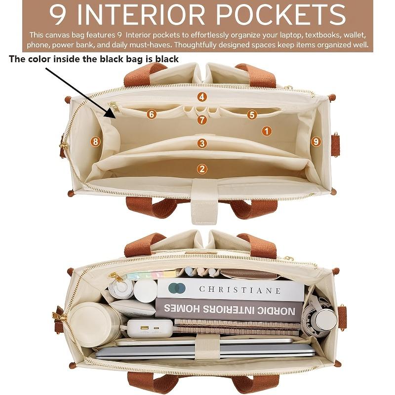 15-Pocket Large Crossbody Tote Bag with Laptop Compartment, Zipper Closure & 15-Pocket Organizati - Heavy-Duty Nyl Bookbag