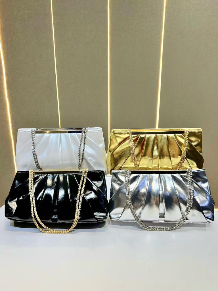 Pu Material Womens Clutch Purse With Chain Strap For Evening Dinner Party Use