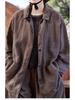 Spring Summer Retro Women's Tea Brown Linen Plus Size Slimming Loose Lapel Shirt Outerwear