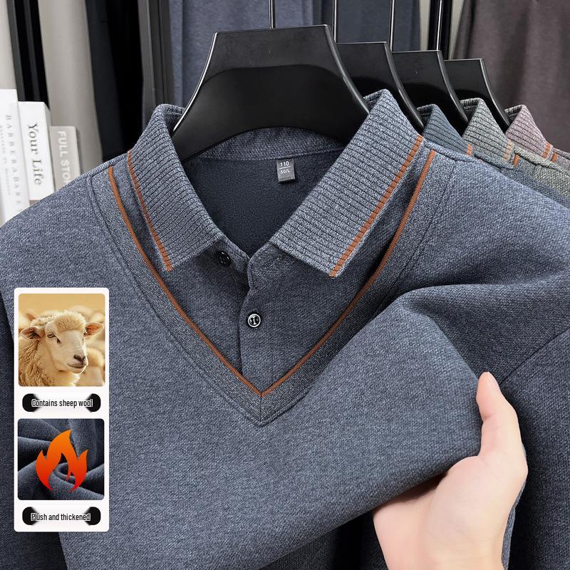 Herren Herbst/Winter Verdickter Samt Wolle Revers Zweiteiliger Lagenpullover für Mittleres und Älteres Alter
